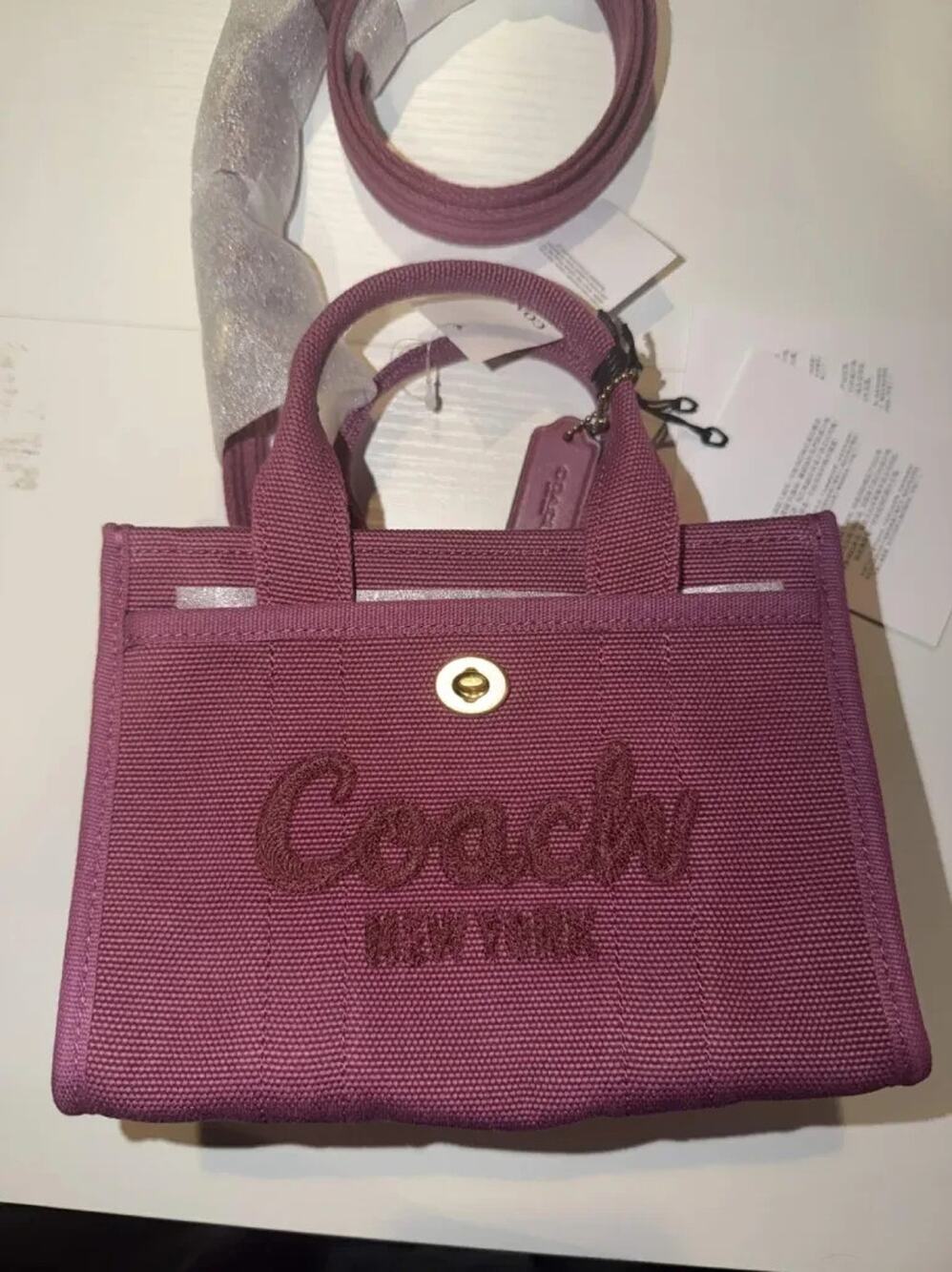 NWT B7-002 COACH Cargo Tote Bag 20 Crossbody In Canvas/Gold/Pink CZ098